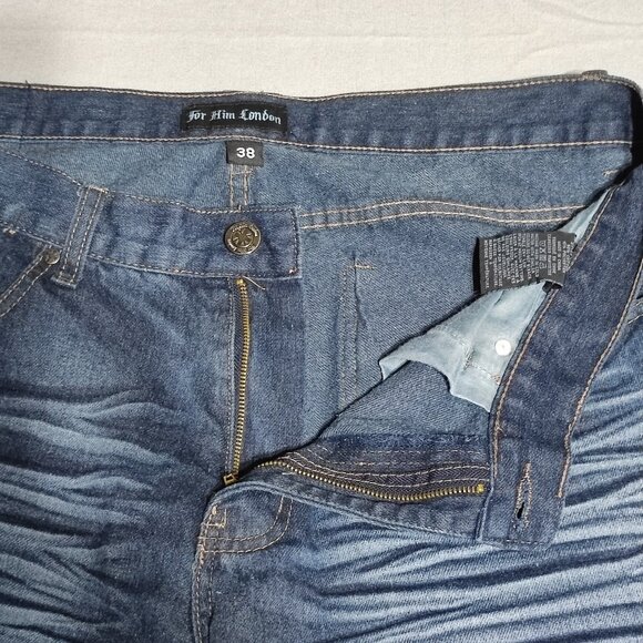 For Him London jeans men's sz 38 stone washed ink blue colour Slim Straight Fit - Picture 8 of 12